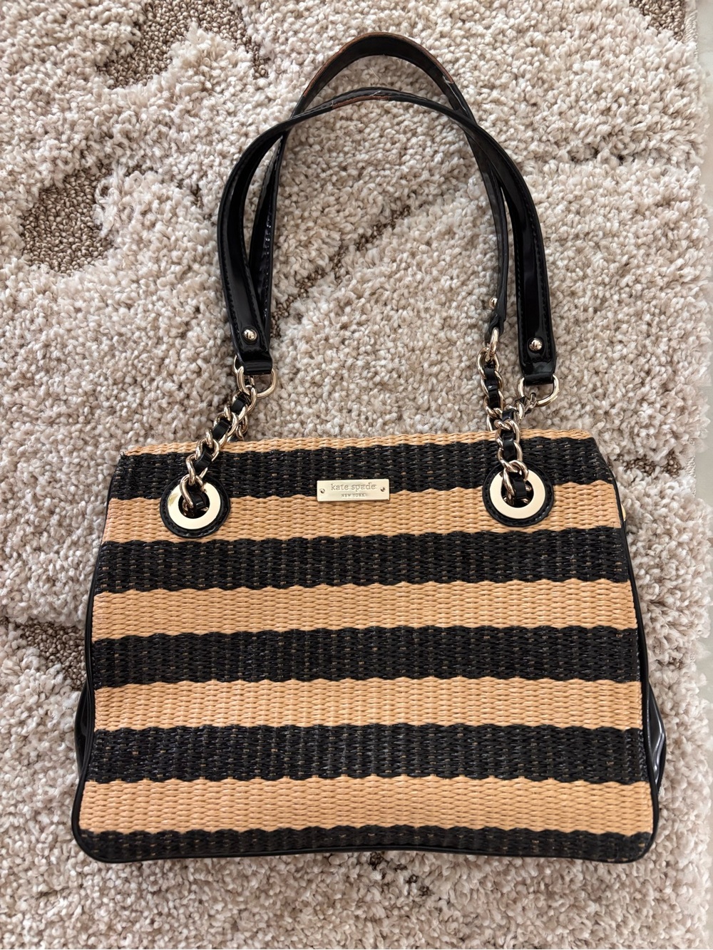 kate spade Black and Tan Striped Shoulder Bag